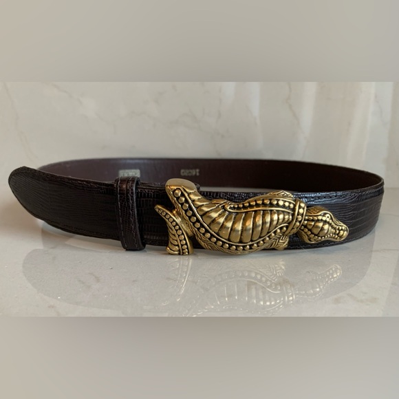 “RARE” CARLISE LEATHER BELT WITH METAL ALLIGATOR BUCKLE - MEDIUM - Picture 3 of 11